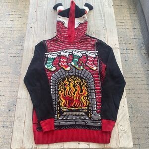 Ugly Christmas Sweater Brand Red Santa boot Hoodie Mens Med Knit Pullover Funny